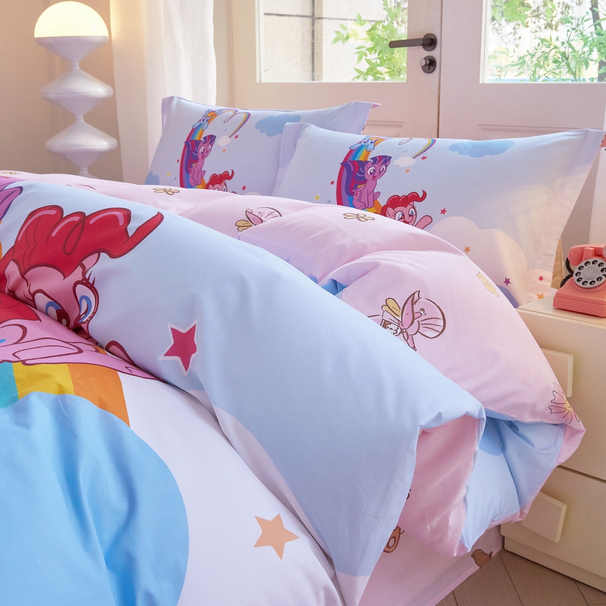 91家纺网 家纺一手货源 找家纺 蘭菲家纺 2026新款全棉纯棉大版卡通四件套-小马宝莉 嗨皮.宝莉