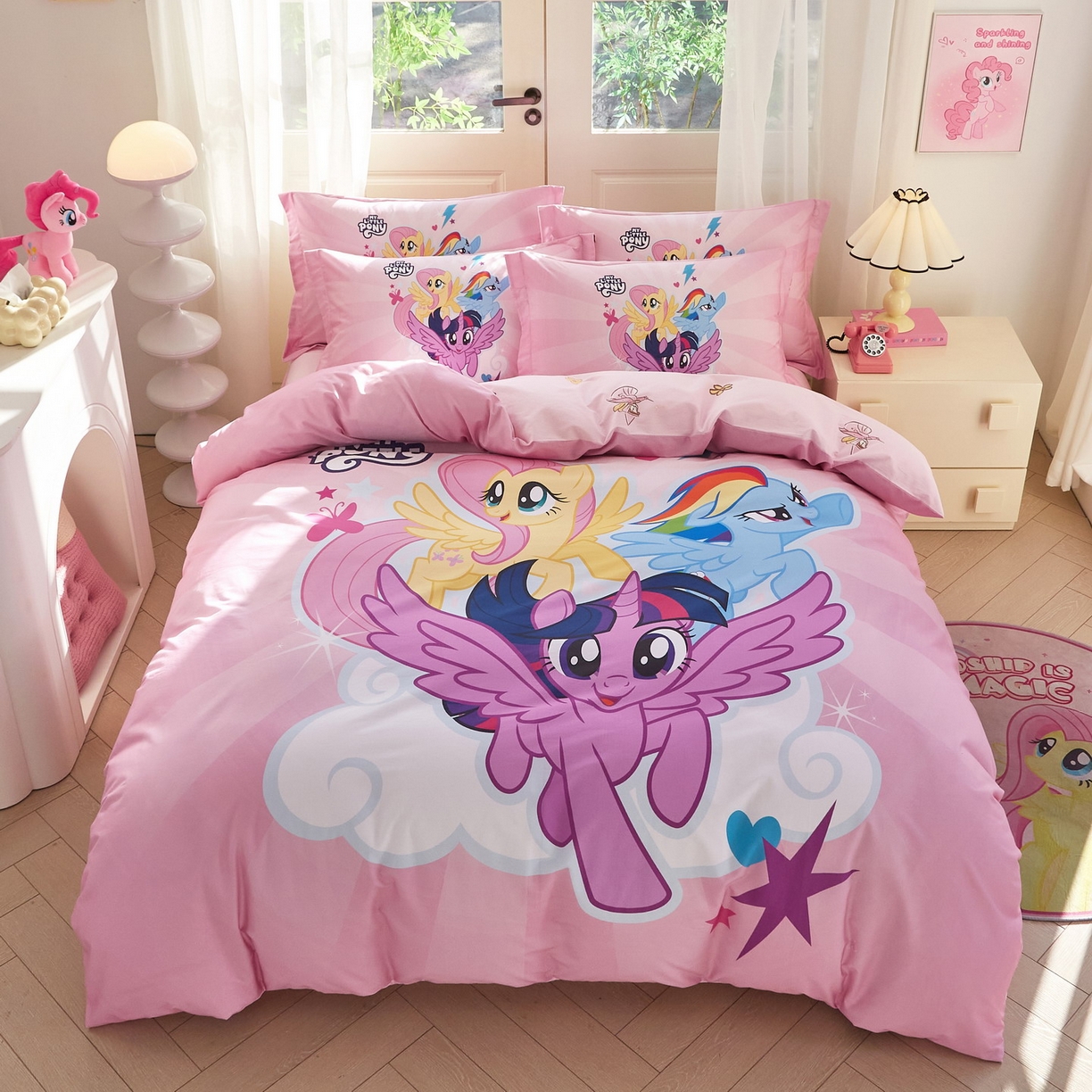 蘭菲家纺 2026新款全棉纯棉大版卡通四件套-小马宝莉 飞翔.宝莉