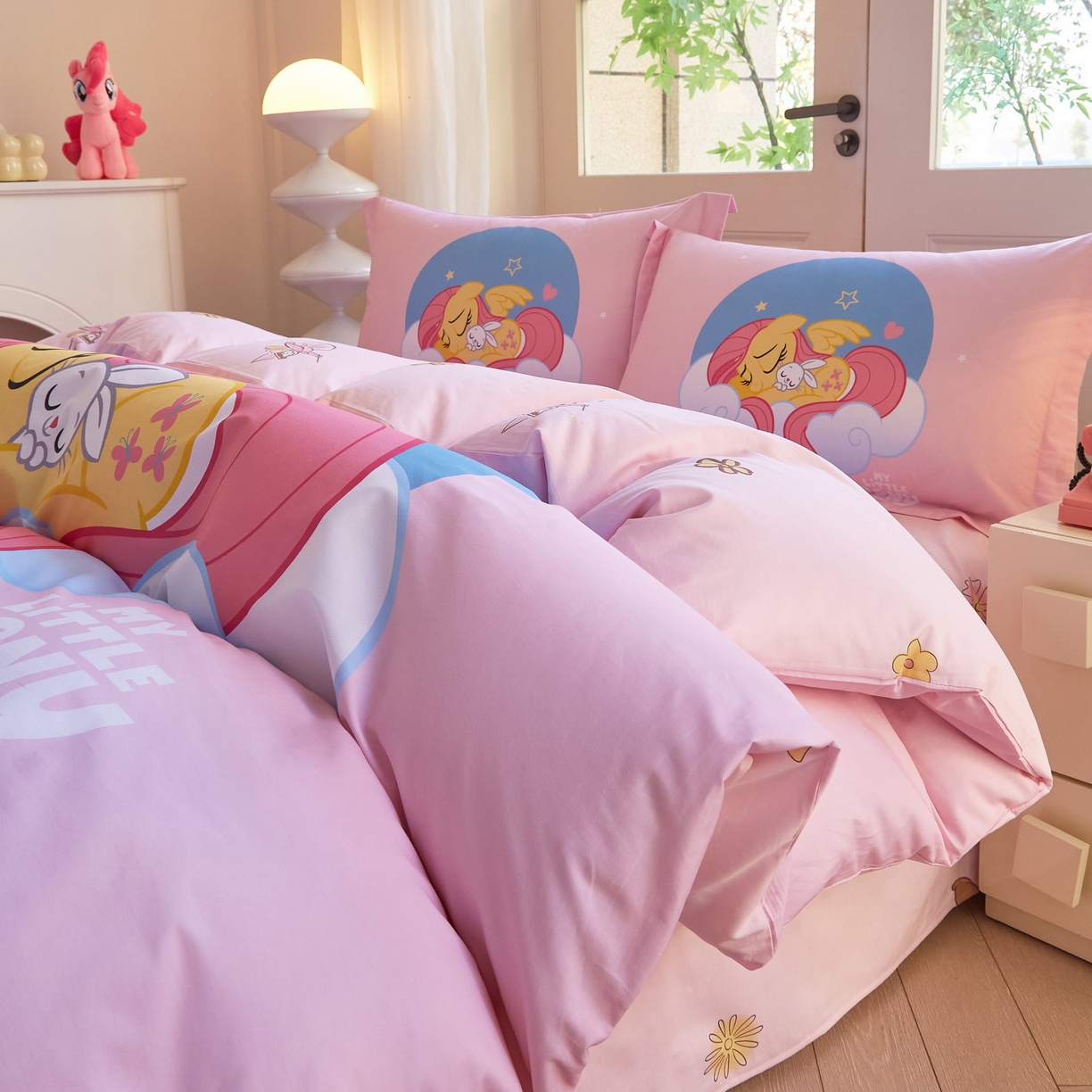 91家纺网 家纺一手货源 找家纺 蘭菲家纺 2026新款全棉纯棉大版卡通四件套-小马宝莉 晚安.宝莉