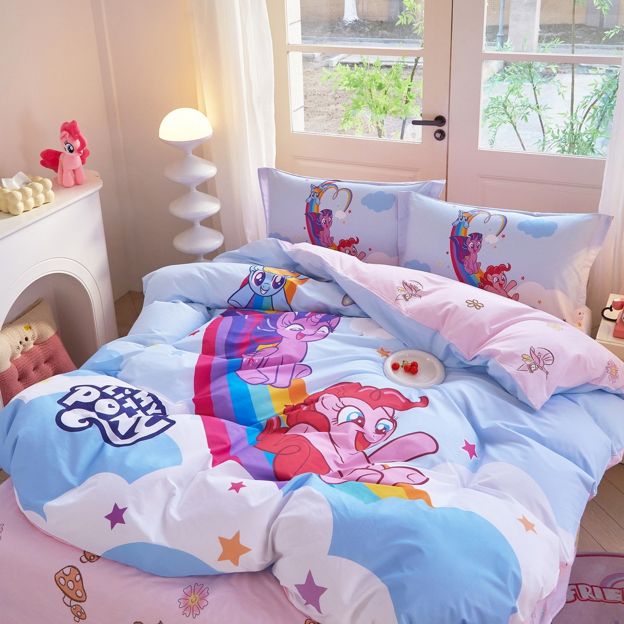 91家纺网 家纺一手货源 找家纺 蘭菲家纺 2026新款全棉纯棉大版卡通四件套-小马宝莉 嗨皮.宝莉