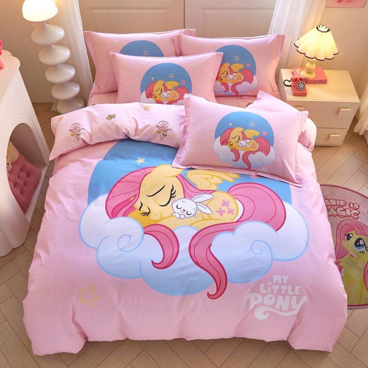 91家纺网 家纺一手货源 找家纺 蘭菲家纺 2026新款全棉纯棉大版卡通四件套-小马宝莉 晚安.宝莉