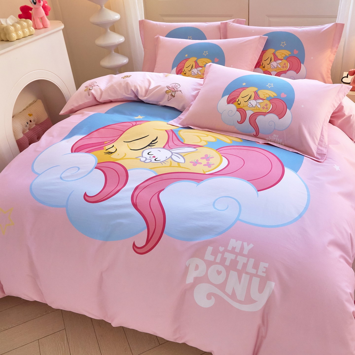 91家纺网 家纺一手货源 找家纺 蘭菲家纺 2026新款全棉纯棉大版卡通四件套-小马宝莉 晚安.宝莉