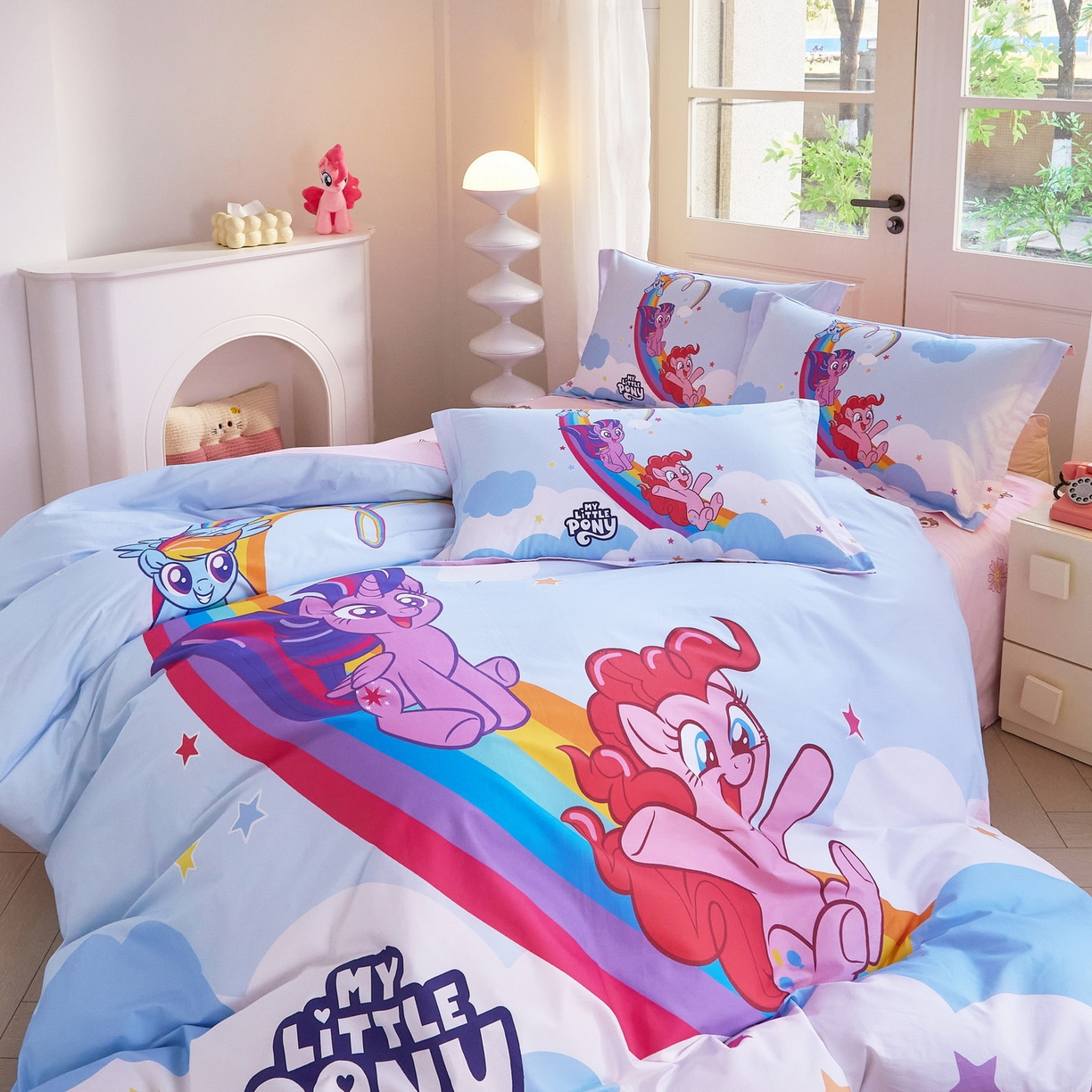 91家纺网 家纺一手货源 找家纺 蘭菲家纺 2026新款全棉纯棉大版卡通四件套-小马宝莉 嗨皮.宝莉