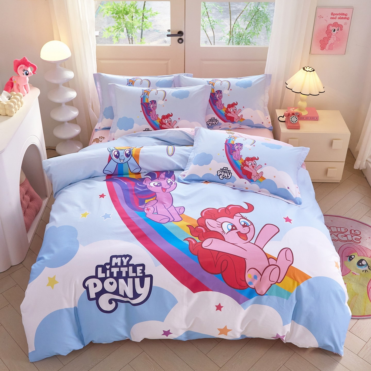 91家纺网 家纺一手货源 找家纺 蘭菲家纺 2026新款全棉纯棉大版卡通四件套-小马宝莉 嗨皮.宝莉