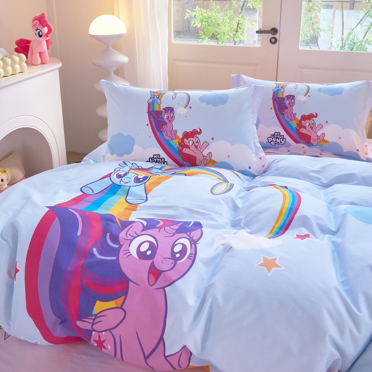 91家纺网 家纺一手货源 找家纺 蘭菲家纺 2026新款全棉纯棉大版卡通四件套-小马宝莉 嗨皮.宝莉