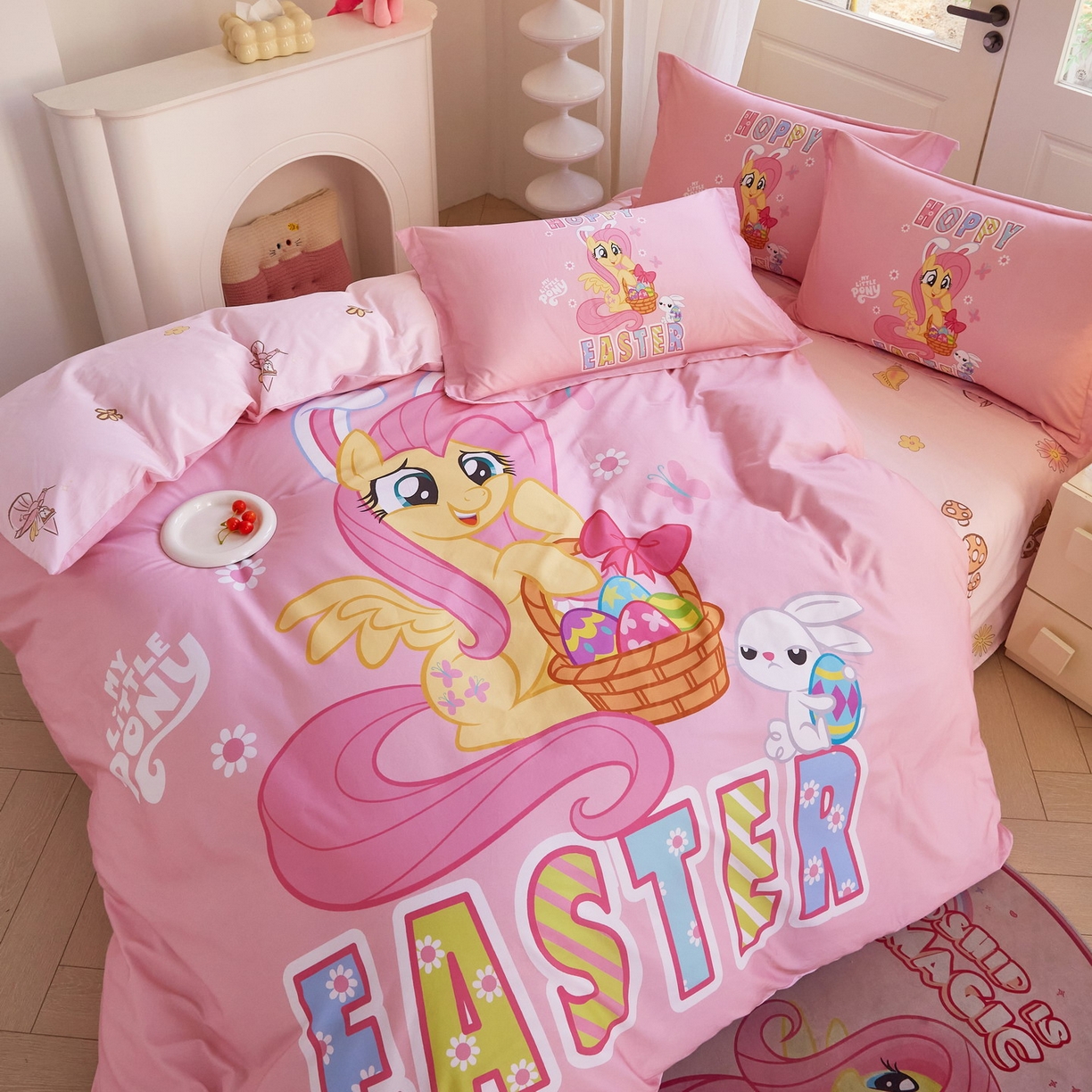 91家纺网 家纺一手货源 找家纺 蘭菲家纺 2026新款全棉纯棉大版卡通四件套-小马宝莉 粉色.宝莉