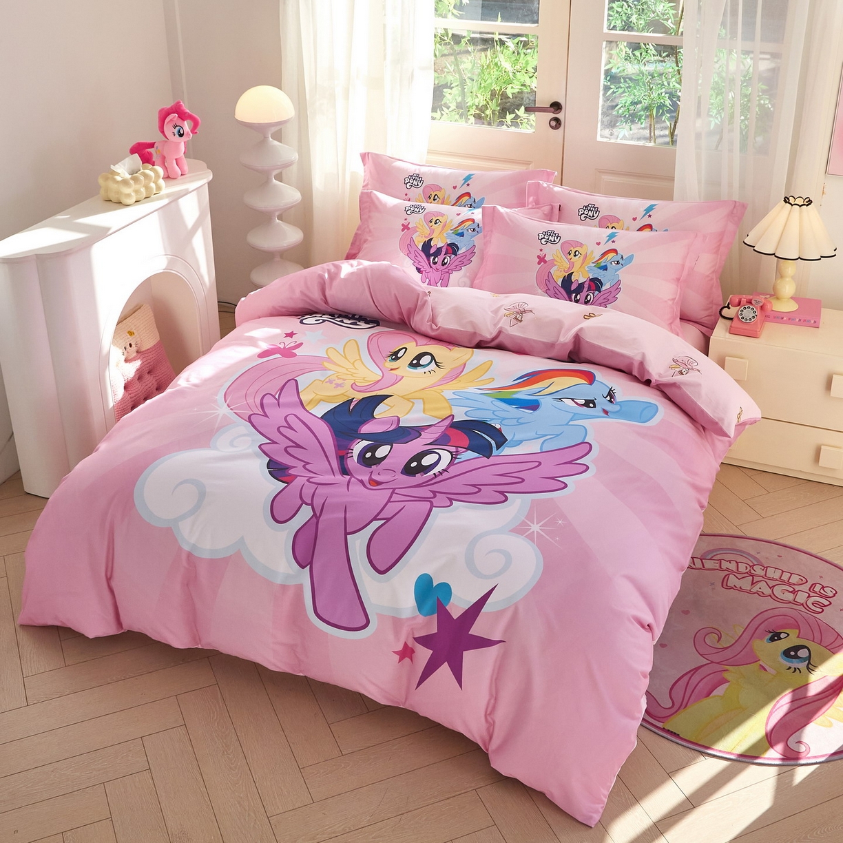 91家纺网 家纺一手货源 找家纺 蘭菲家纺 2026新款全棉纯棉大版卡通四件套-小马宝莉 飞翔.宝莉