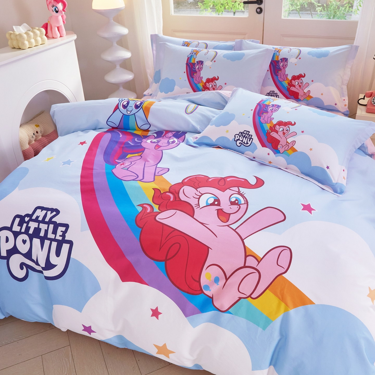 91家纺网 家纺一手货源 找家纺 蘭菲家纺 2026新款全棉纯棉大版卡通四件套-小马宝莉 嗨皮.宝莉