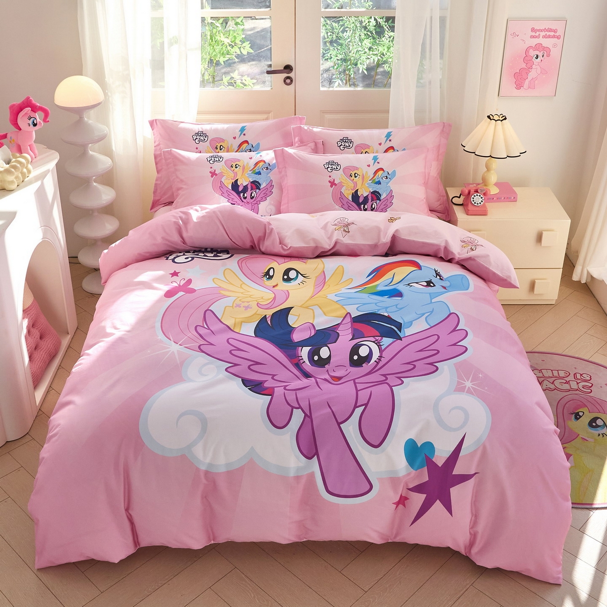 91家纺网 家纺一手货源 找家纺 蘭菲家纺 2026新款全棉纯棉大版卡通四件套-小马宝莉 飞翔.宝莉