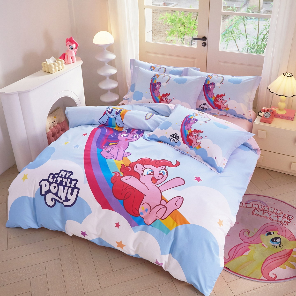 91家纺网 家纺一手货源 找家纺 蘭菲家纺 2026新款全棉纯棉大版卡通四件套-小马宝莉 嗨皮.宝莉