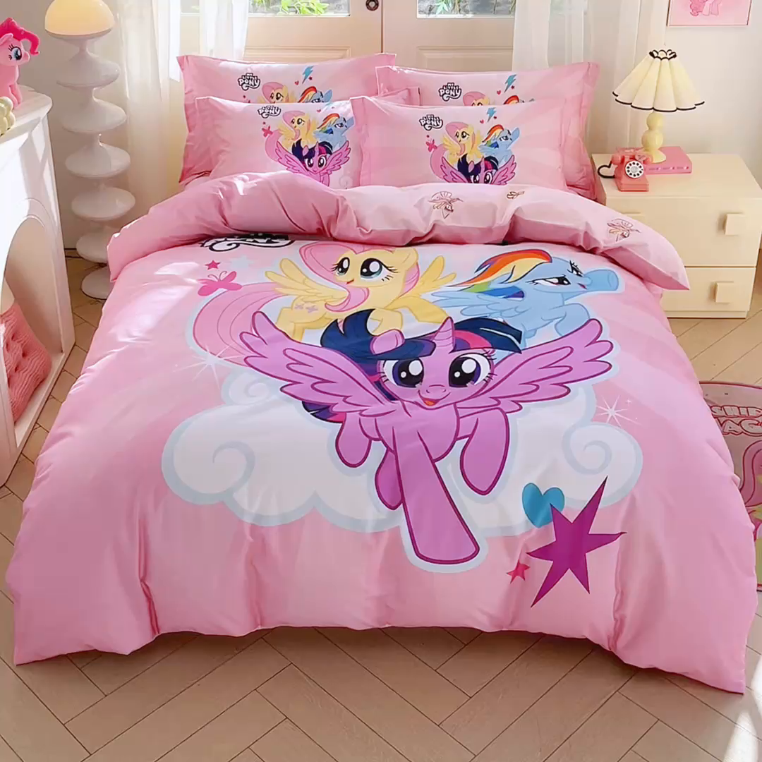 91家纺网 家纺一手货源 找家纺 蘭菲家纺 2026新款全棉纯棉大版卡通四件套-小马宝莉 飞翔.宝莉