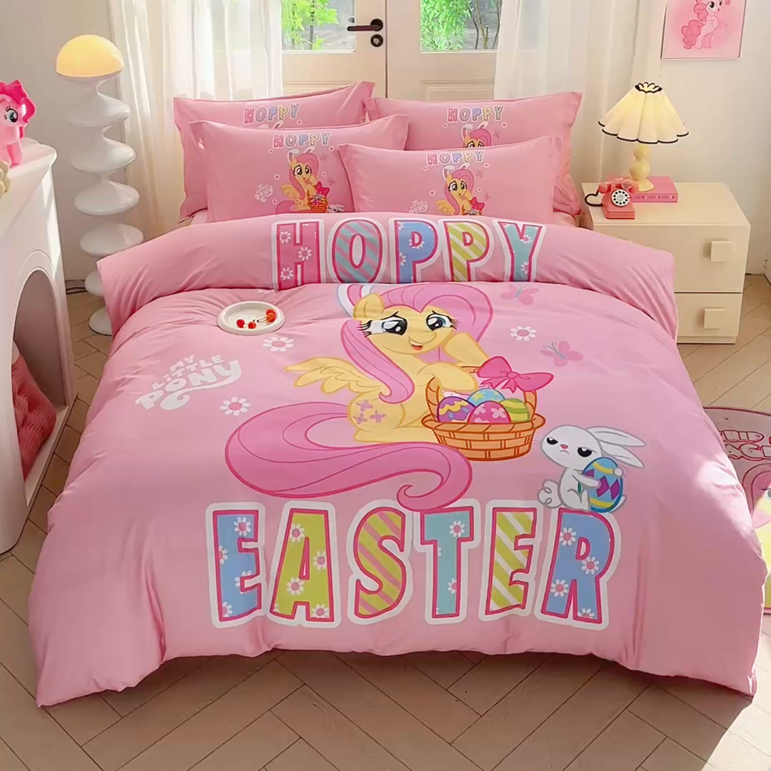 91家纺网 家纺一手货源 找家纺 蘭菲家纺 2026新款全棉纯棉大版卡通四件套-小马宝莉 粉色.宝莉