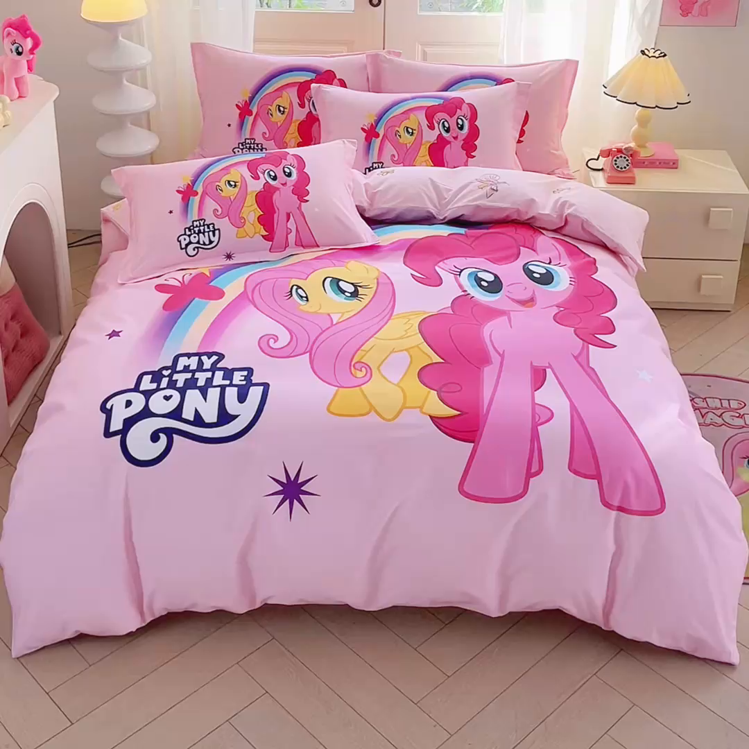 91家纺网 家纺一手货源 找家纺 蘭菲家纺 2026新款全棉纯棉大版卡通四件套-小马宝莉 伙伴宝莉