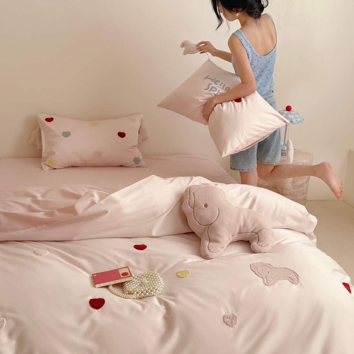 91家纺网 家纺一手货源 找家纺 （总）鹿班家居 2026春夏新款100S长绒棉纯棉毛巾绣系列四件套-粉红小马 标准会员-20元