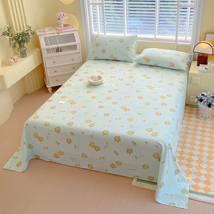 91家纺网 家纺一手货源 找家纺 爱彼家纺 2026新款全棉纯棉老粗布凉席单床单席子床单三件套-系列三 华夫格-绿林枫叶