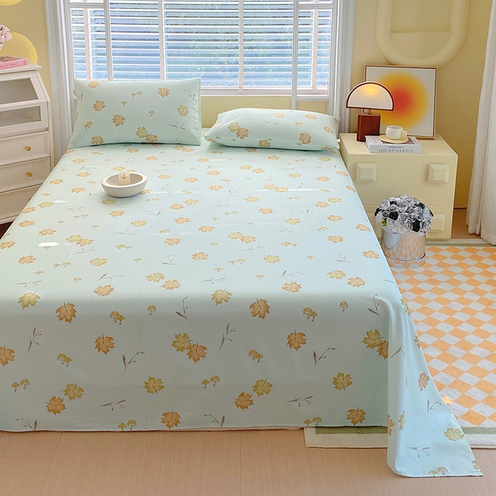 91家纺网 家纺一手货源 找家纺 爱彼家纺 2026新款全棉纯棉老粗布凉席单床单席子床单三件套-系列三 华夫格-绿林枫叶