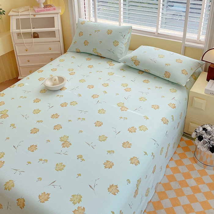 91家纺网 家纺一手货源 找家纺 爱彼家纺 2026新款全棉纯棉老粗布凉席单床单席子床单三件套-系列三 华夫格-绿林枫叶