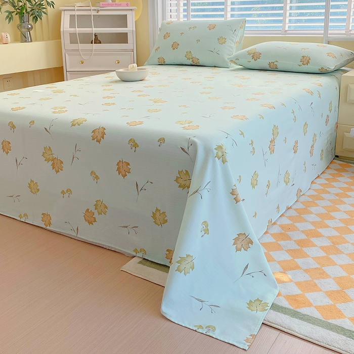 91家纺网 家纺一手货源 找家纺 爱彼家纺 2026新款全棉纯棉老粗布凉席单床单席子床单三件套-系列三 华夫格-绿林枫叶