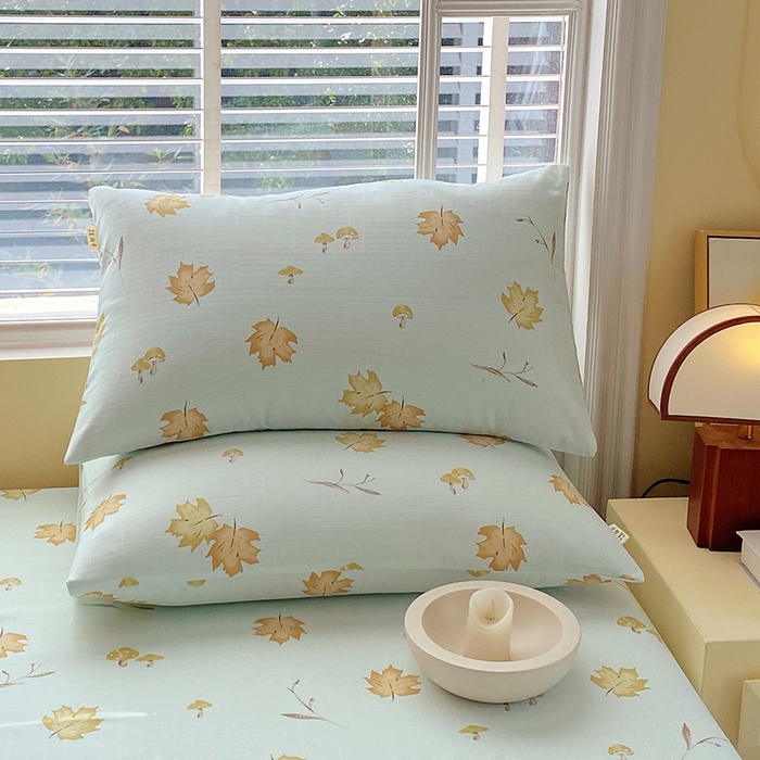 91家纺网 家纺一手货源 找家纺 爱彼家纺 2026新款全棉纯棉老粗布凉席单床单席子床单三件套-系列三 华夫格-绿林枫叶