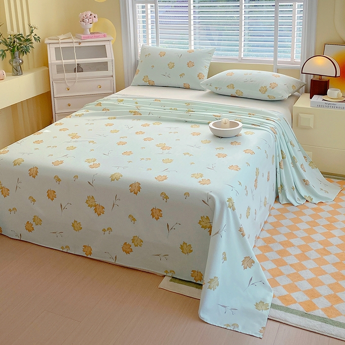 91家纺网 家纺一手货源 找家纺 爱彼家纺 2026新款全棉纯棉老粗布凉席单床单席子床单三件套-系列三 华夫格-绿林枫叶