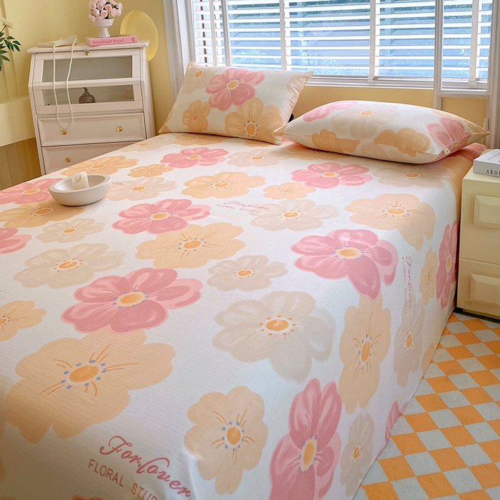 91家纺网 家纺一手货源 找家纺 爱彼家纺 2026新款全棉纯棉老粗布凉席单床单席子床单三件套-系列三 华夫格-春暖花开