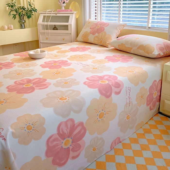 91家纺网 家纺一手货源 找家纺 爱彼家纺 2026新款全棉纯棉老粗布凉席单床单席子床单三件套-系列三 华夫格-春暖花开