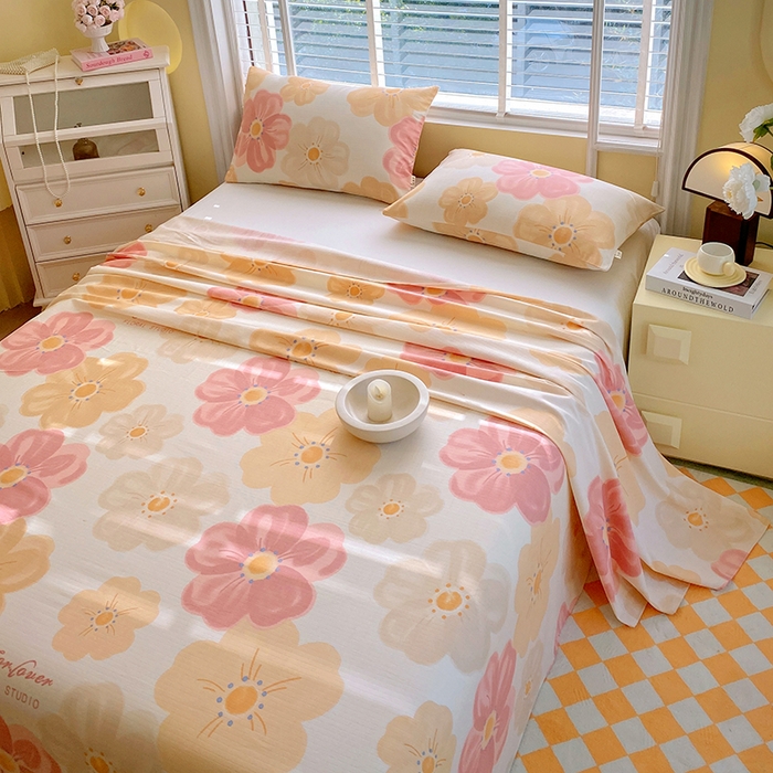 91家纺网 家纺一手货源 找家纺 爱彼家纺 2026新款全棉纯棉老粗布凉席单床单席子床单三件套-系列三 华夫格-春暖花开