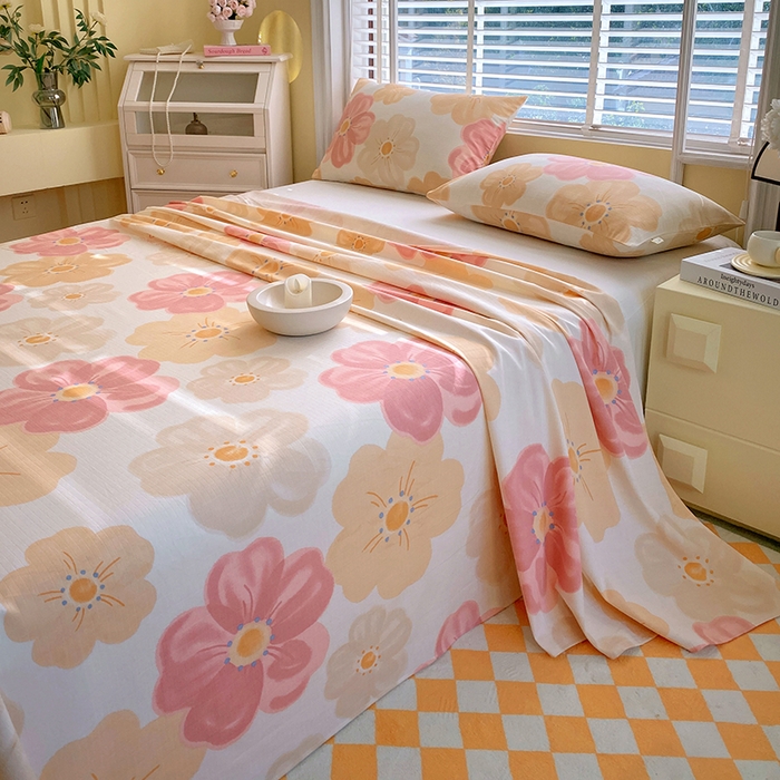 91家纺网 家纺一手货源 找家纺 爱彼家纺 2026新款全棉纯棉老粗布凉席单床单席子床单三件套-系列三 华夫格-春暖花开