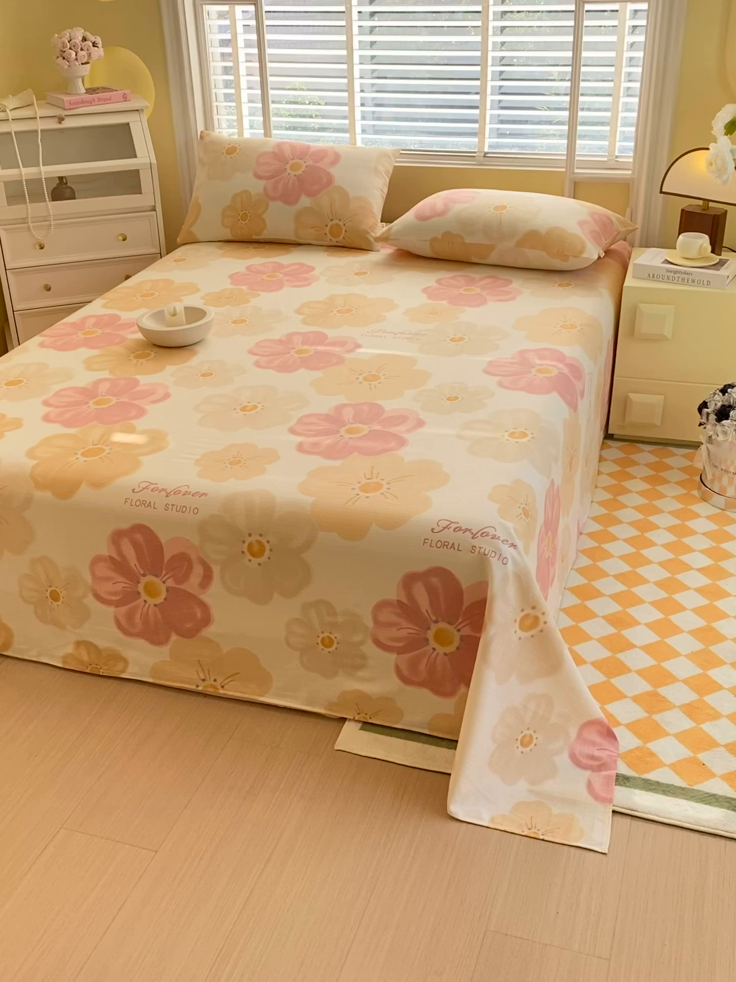 91家纺网 家纺一手货源 找家纺 爱彼家纺 2026新款全棉纯棉老粗布凉席单床单席子床单三件套-系列三 华夫格-春暖花开