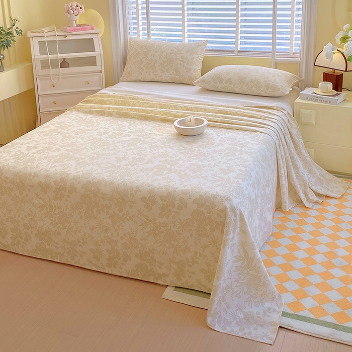 91家纺网 家纺一手货源 找家纺 爱彼家纺 2026新款全棉纯棉老粗布凉席单床单席子床单三件套-系列三 华夫格-花辰潮汐