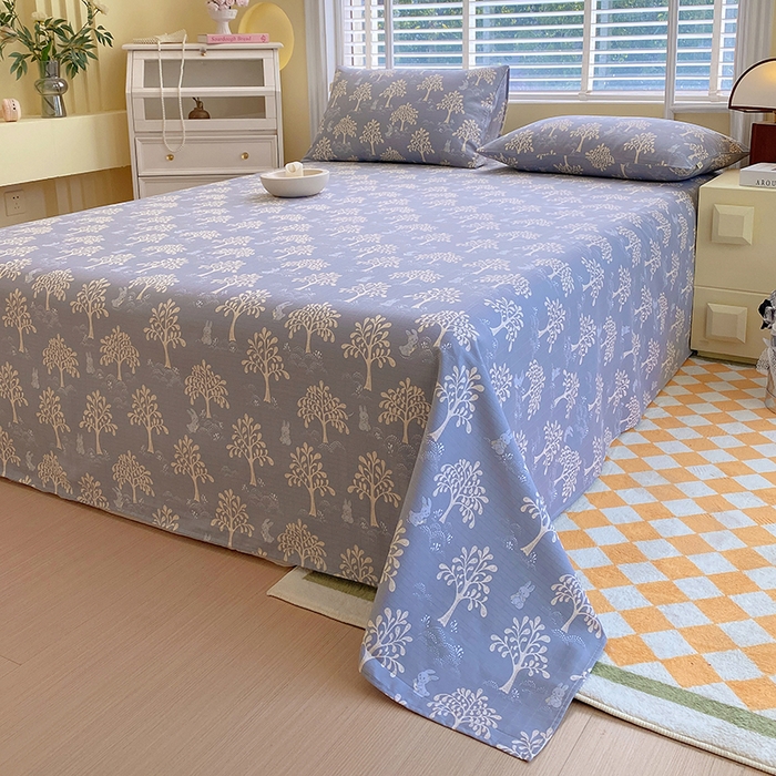 91家纺网 家纺一手货源 找家纺 爱彼家纺 2026新款全棉纯棉老粗布凉席单床单席子床单三件套-系列三 华夫格-丽萨蓝调