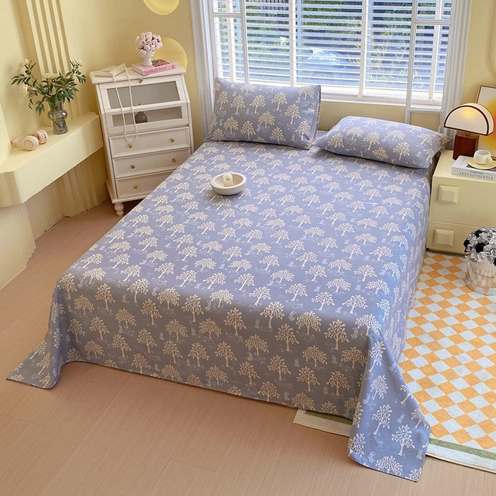 91家纺网 家纺一手货源 找家纺 爱彼家纺 2026新款全棉纯棉老粗布凉席单床单席子床单三件套-系列三 华夫格-丽萨蓝调