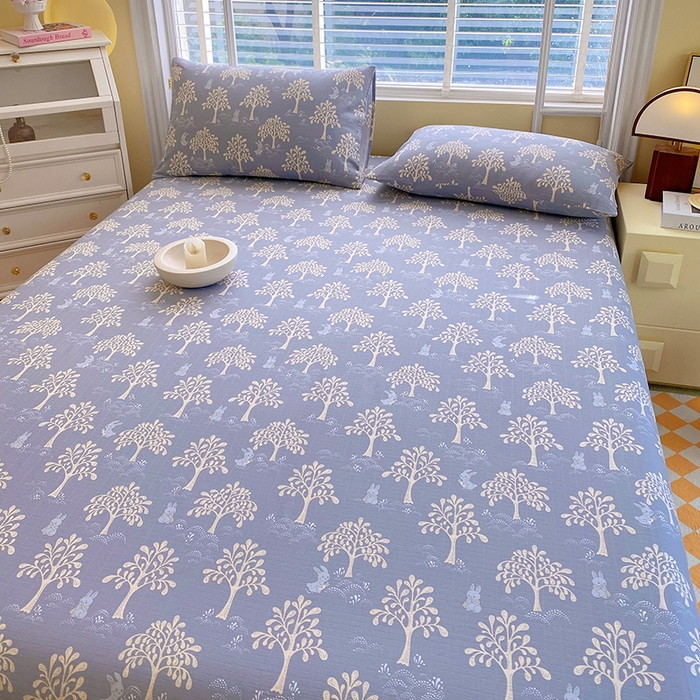 91家纺网 家纺一手货源 找家纺 爱彼家纺 2026新款全棉纯棉老粗布凉席单床单席子床单三件套-系列三 华夫格-丽萨蓝调