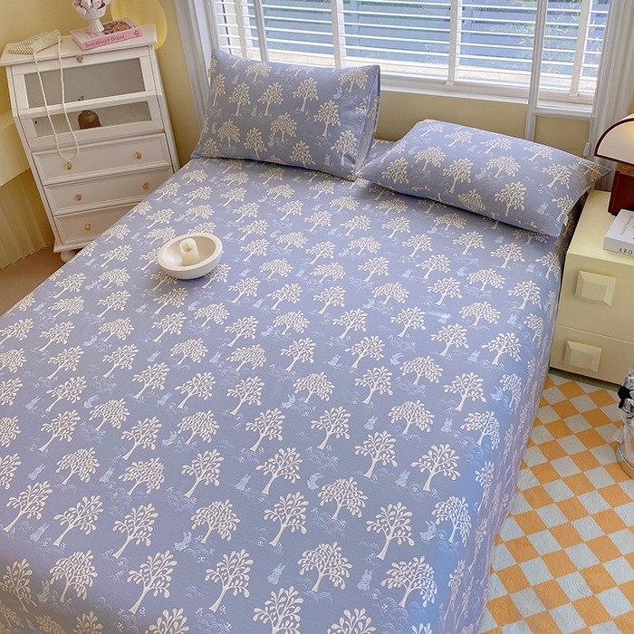 91家纺网 家纺一手货源 找家纺 爱彼家纺 2026新款全棉纯棉老粗布凉席单床单席子床单三件套-系列三 华夫格-丽萨蓝调