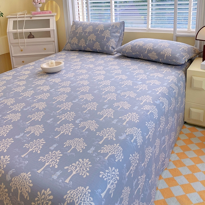 91家纺网 家纺一手货源 找家纺 爱彼家纺 2026新款全棉纯棉老粗布凉席单床单席子床单三件套-系列三 华夫格-丽萨蓝调