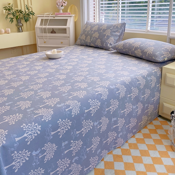 91家纺网 家纺一手货源 找家纺 爱彼家纺 2026新款全棉纯棉老粗布凉席单床单席子床单三件套-系列三 华夫格-丽萨蓝调