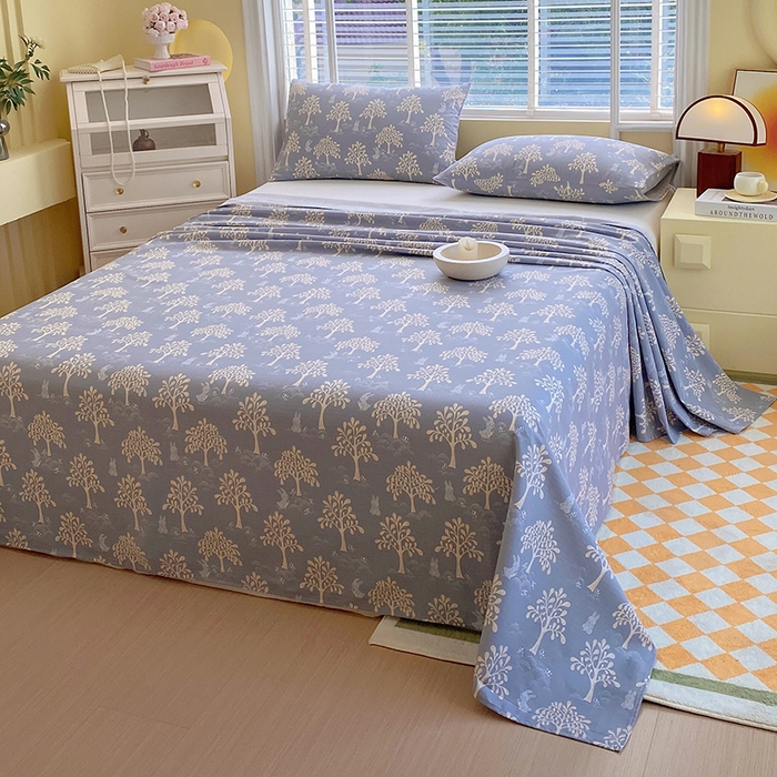 91家纺网 家纺一手货源 找家纺 爱彼家纺 2026新款全棉纯棉老粗布凉席单床单席子床单三件套-系列三 华夫格-丽萨蓝调