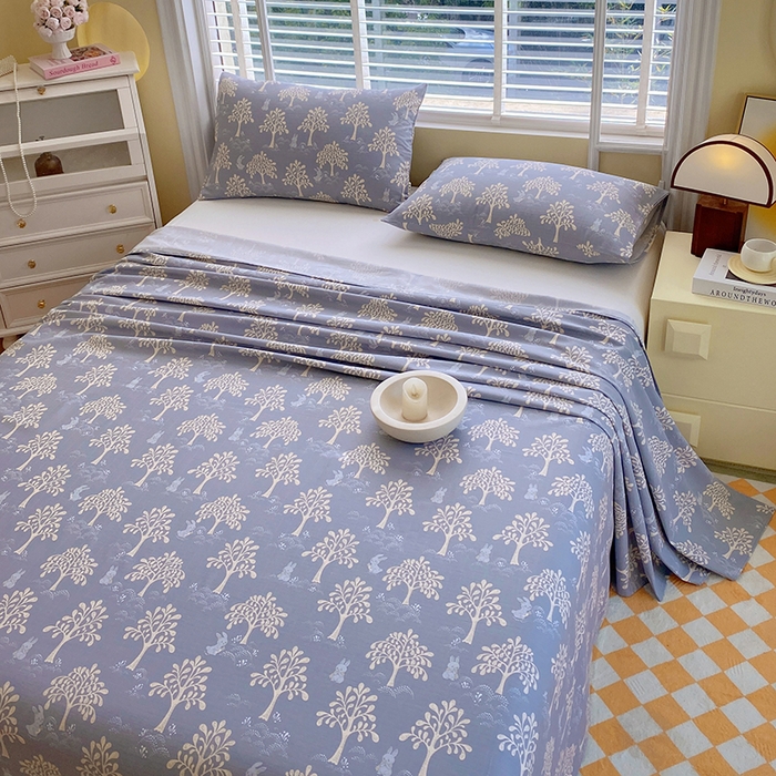 91家纺网 家纺一手货源 找家纺 爱彼家纺 2026新款全棉纯棉老粗布凉席单床单席子床单三件套-系列三 华夫格-丽萨蓝调