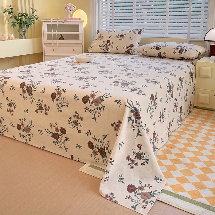 91家纺网 家纺一手货源 找家纺 爱彼家纺 2026新款全棉纯棉老粗布凉席单床单席子床单三件套-系列三 华夫格-甜心花语