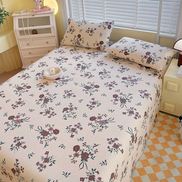 91家纺网 家纺一手货源 找家纺 爱彼家纺 2026新款全棉纯棉老粗布凉席单床单席子床单三件套-系列三 华夫格-甜心花语