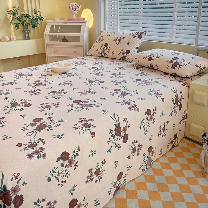 91家纺网 家纺一手货源 找家纺 爱彼家纺 2026新款全棉纯棉老粗布凉席单床单席子床单三件套-系列三 华夫格-甜心花语