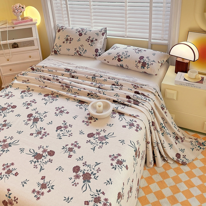 91家纺网 家纺一手货源 找家纺 爱彼家纺 2026新款全棉纯棉老粗布凉席单床单席子床单三件套-系列三 华夫格-甜心花语