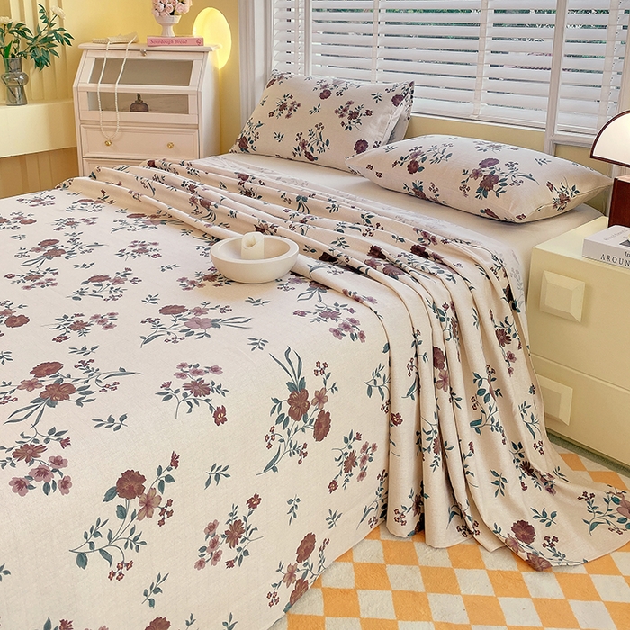 91家纺网 家纺一手货源 找家纺 爱彼家纺 2026新款全棉纯棉老粗布凉席单床单席子床单三件套-系列三 华夫格-甜心花语