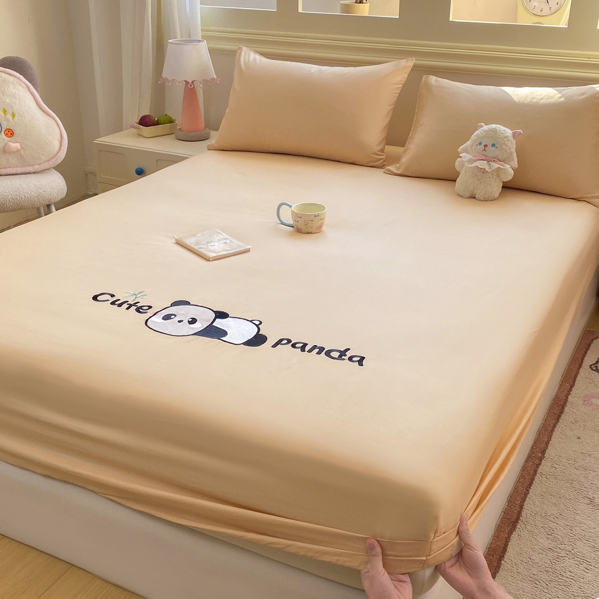 恋人优选 2026新款爬爬熊刺绣全棉纯棉单床笠床笠单件（专版花型 盗版必究） 爬爬熊刺绣米色