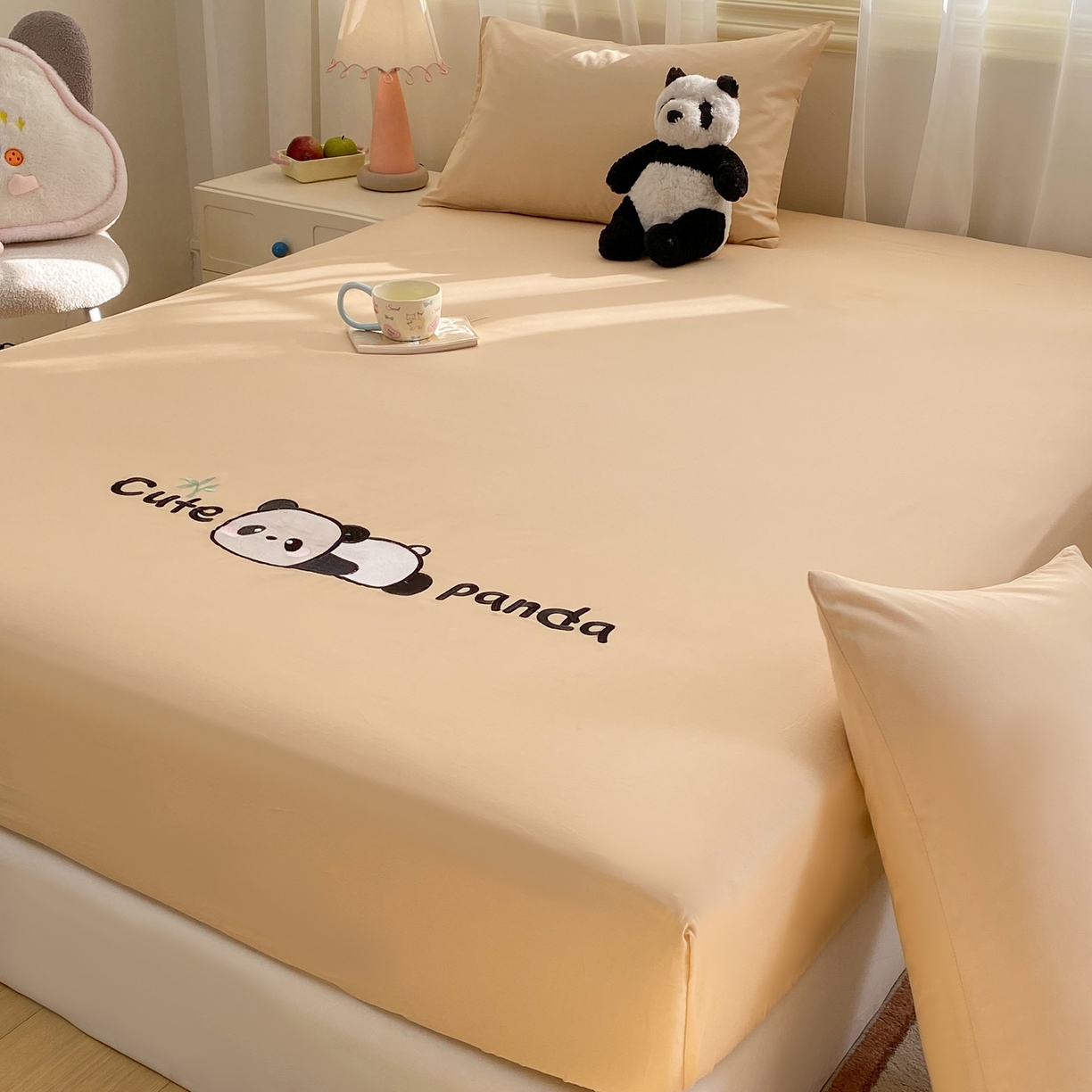 91家纺网 家纺一手货源 找家纺 恋人优选 2026新款爬爬熊刺绣全棉纯棉单床笠床笠单件（专版花型 盗版必究） 爬爬熊刺绣米色