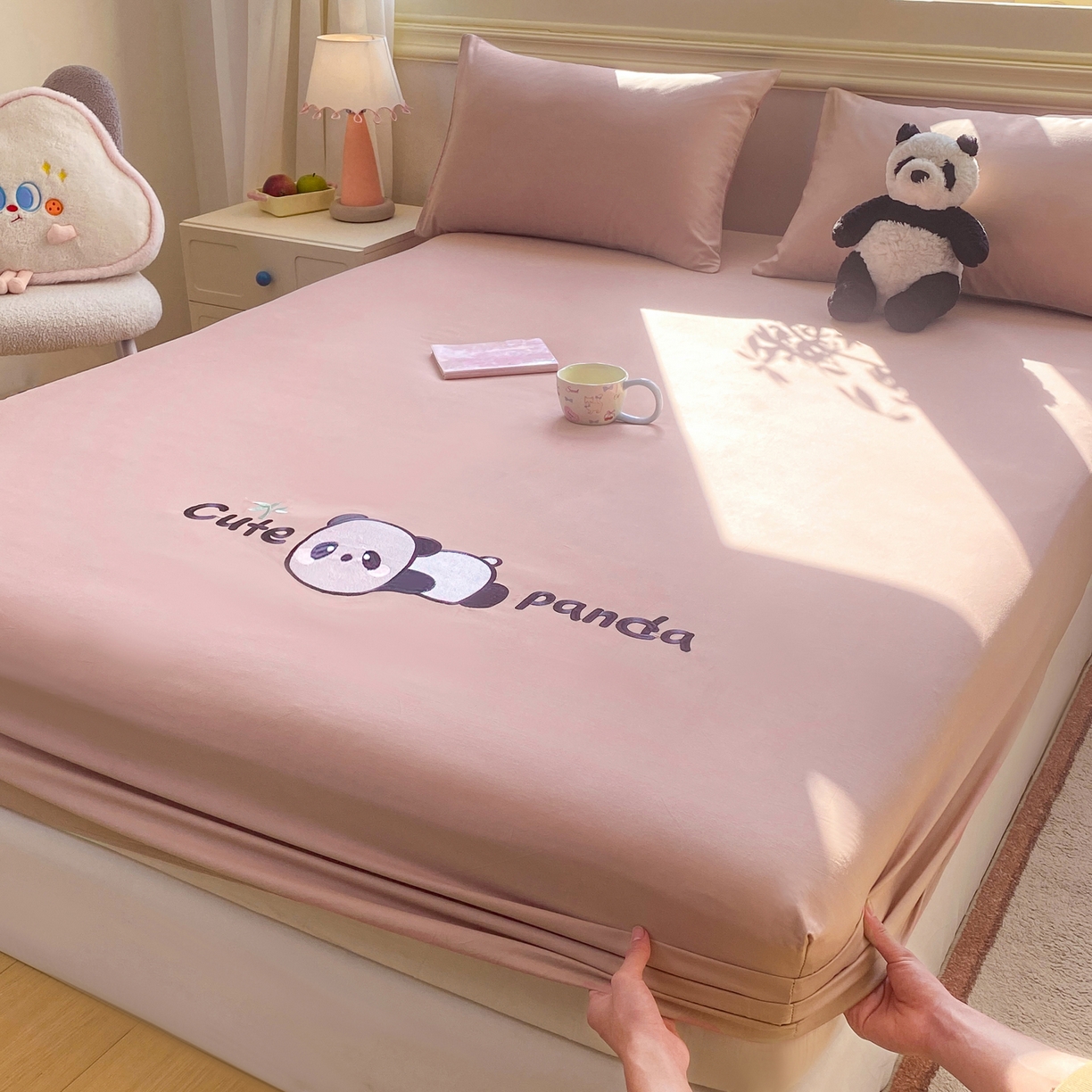 恋人优选 2026新款爬爬熊刺绣全棉纯棉单床笠床笠单件（专版花型 盗版必究） 爬爬熊刺绣豆沙