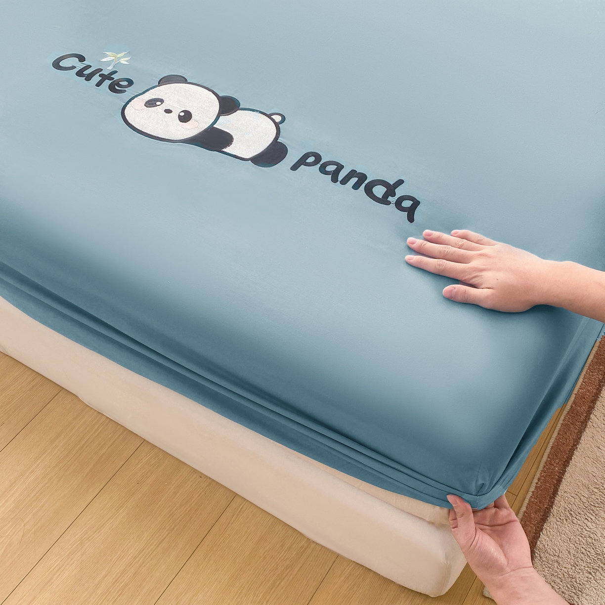 91家纺网 家纺一手货源 找家纺 恋人优选 2026新款爬爬熊刺绣全棉纯棉单床笠床笠单件（专版花型 盗版必究） 爬爬熊刺绣浅蓝