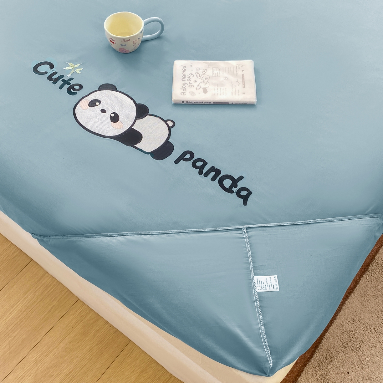 91家纺网 家纺一手货源 找家纺 恋人优选 2026新款爬爬熊刺绣全棉纯棉单床笠床笠单件（专版花型 盗版必究） 爬爬熊刺绣浅蓝