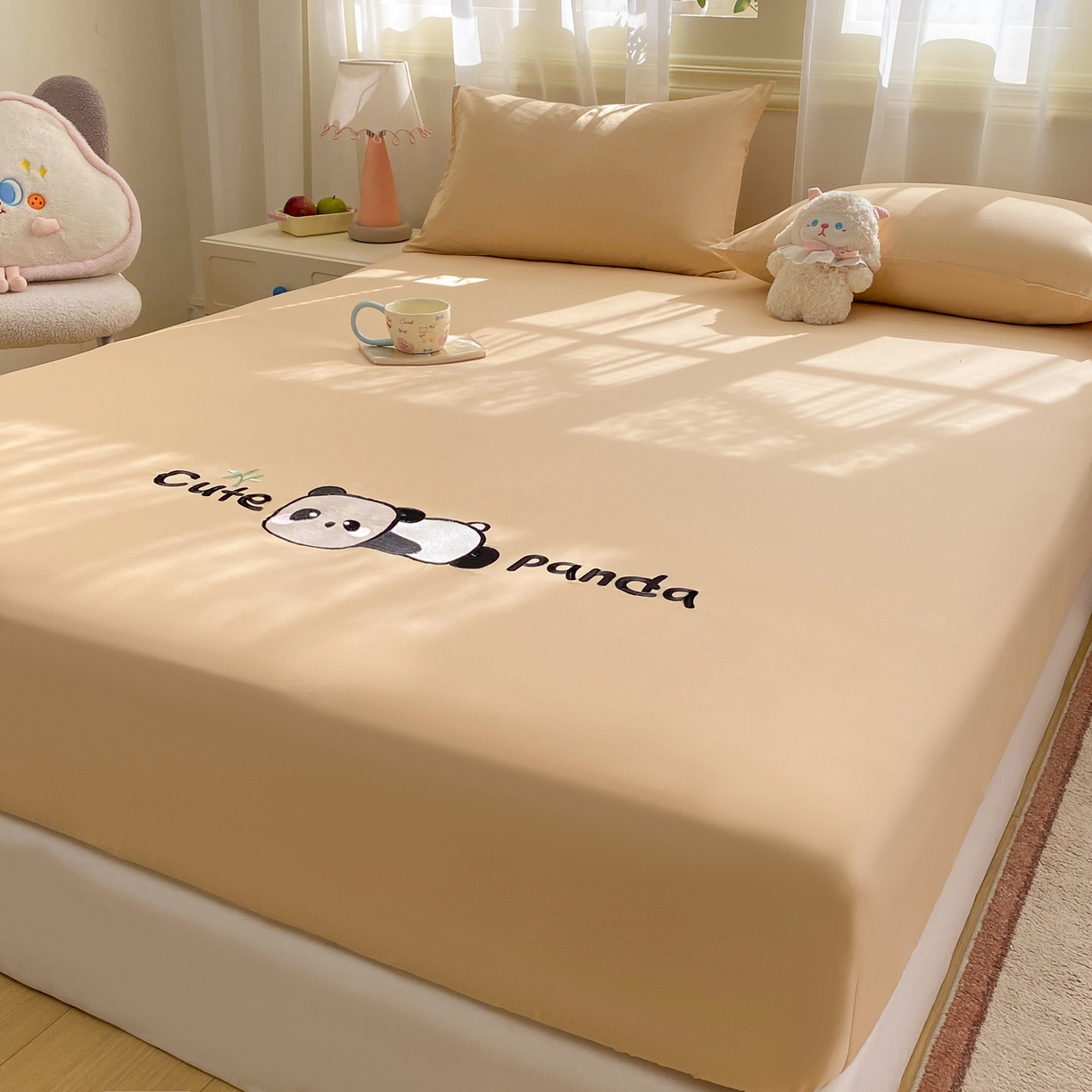 91家纺网 家纺一手货源 找家纺 恋人优选 2026新款爬爬熊刺绣全棉纯棉单床笠床笠单件（专版花型 盗版必究） 爬爬熊刺绣米色