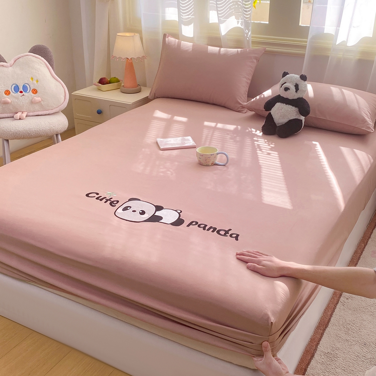 91家纺网 家纺一手货源 找家纺 恋人优选 2026新款爬爬熊刺绣全棉纯棉单床笠床笠单件（专版花型 盗版必究） 爬爬熊刺绣豆沙